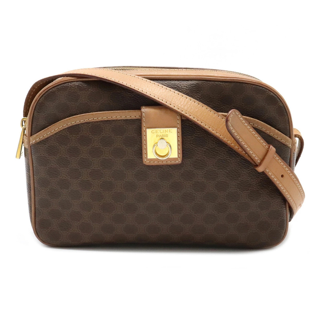 Celine Macadam Crossbody leather dark brown Beige Cream